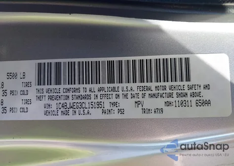 2012 Jeep Wrangler Unlimited Sahara из США, поврежденный, VIN 1C4BJWEG3CL151951